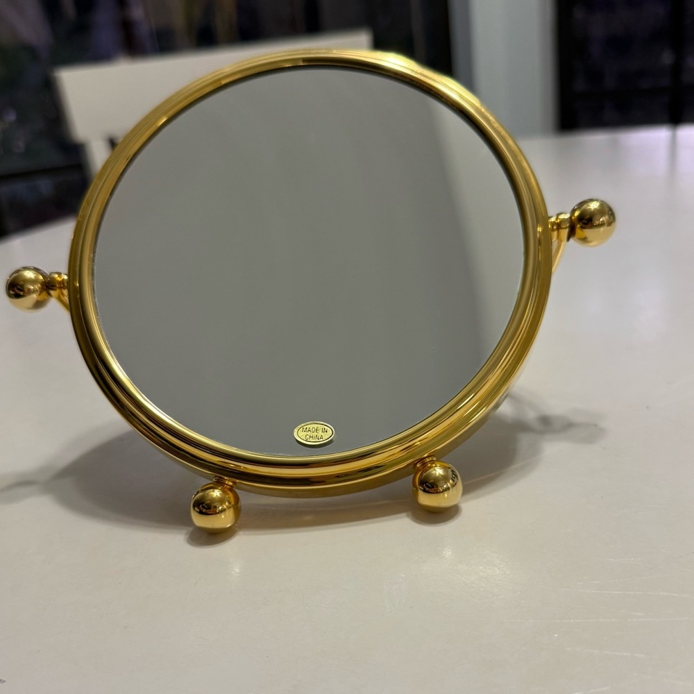 NWOT Mirror, countertop, magnifier/regular sided, gold